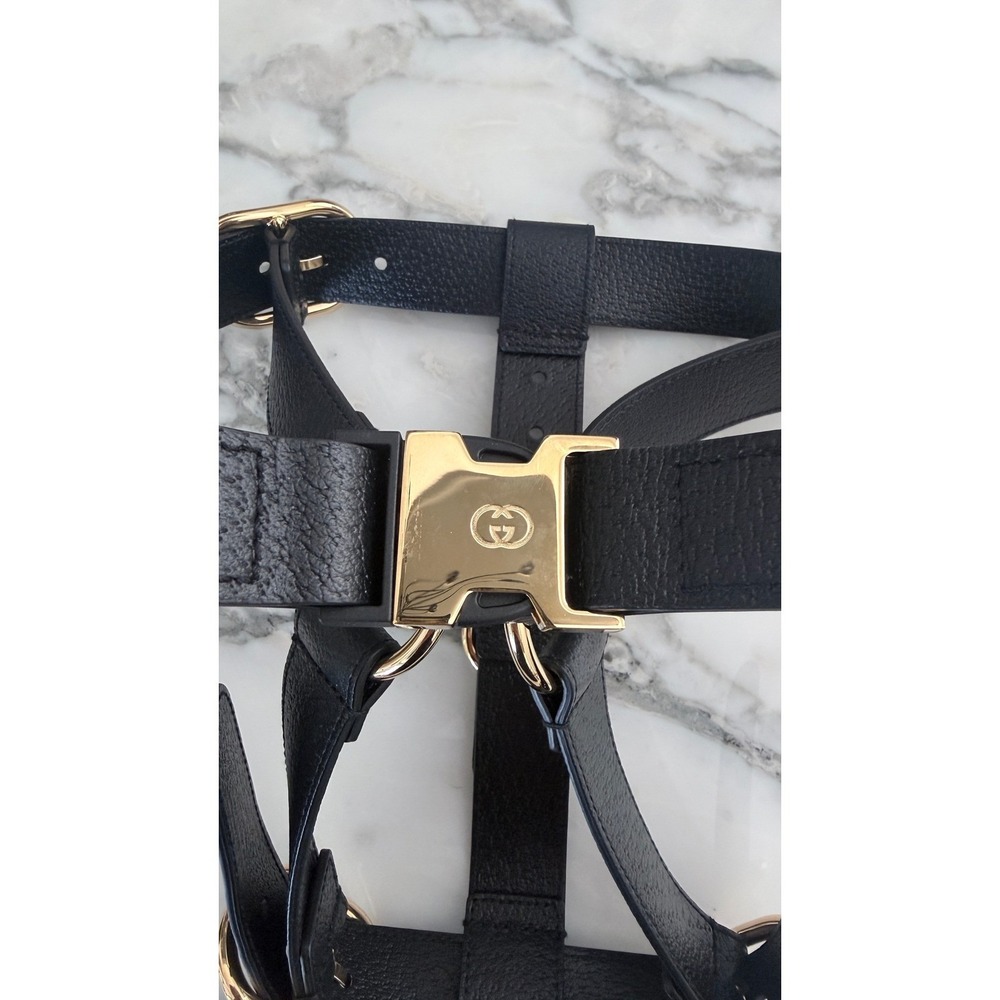 Gucci Black Demetra Dog Harness Gold Hardware‎ Large 695253 NEW - Picture 4 of 15